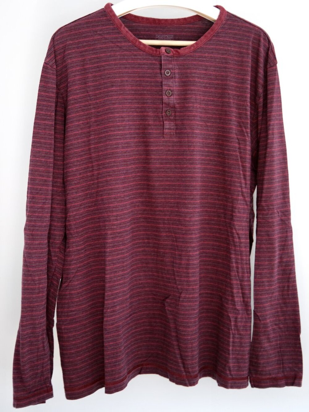 Patagonia Organic Cotton Striped Henley, Long Sleeve (Plum, tag XXL, fits L-XL)